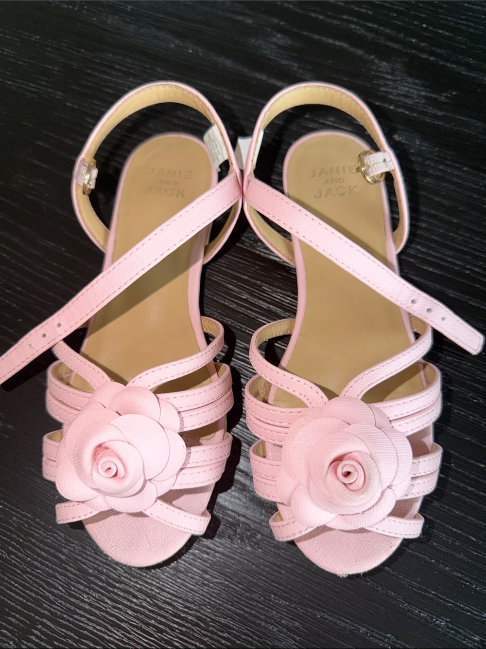 Janie and Jack Blush Pink Floral Ankle-Strap Sandals